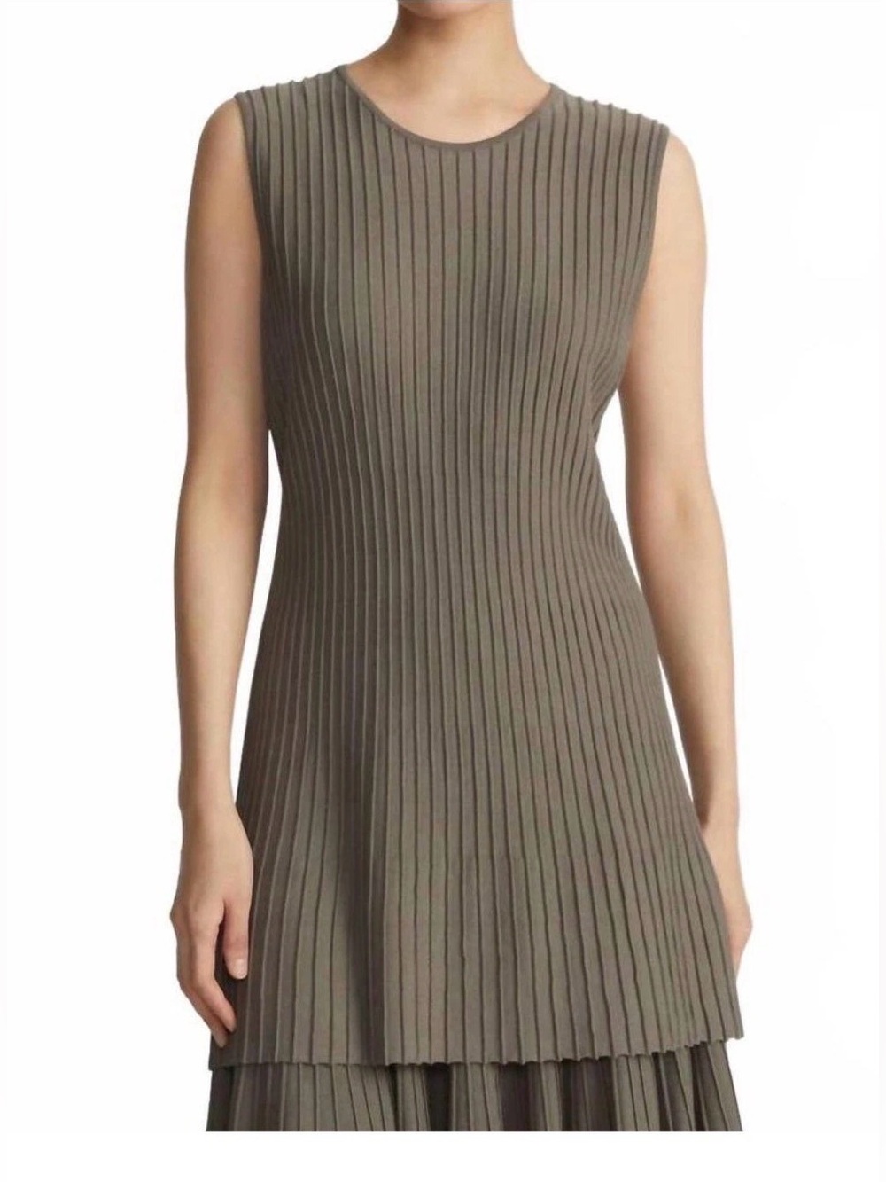 NWT Lafayette 148 New York Sleeveless Ribbed Tunic in Taupe Minimalist M